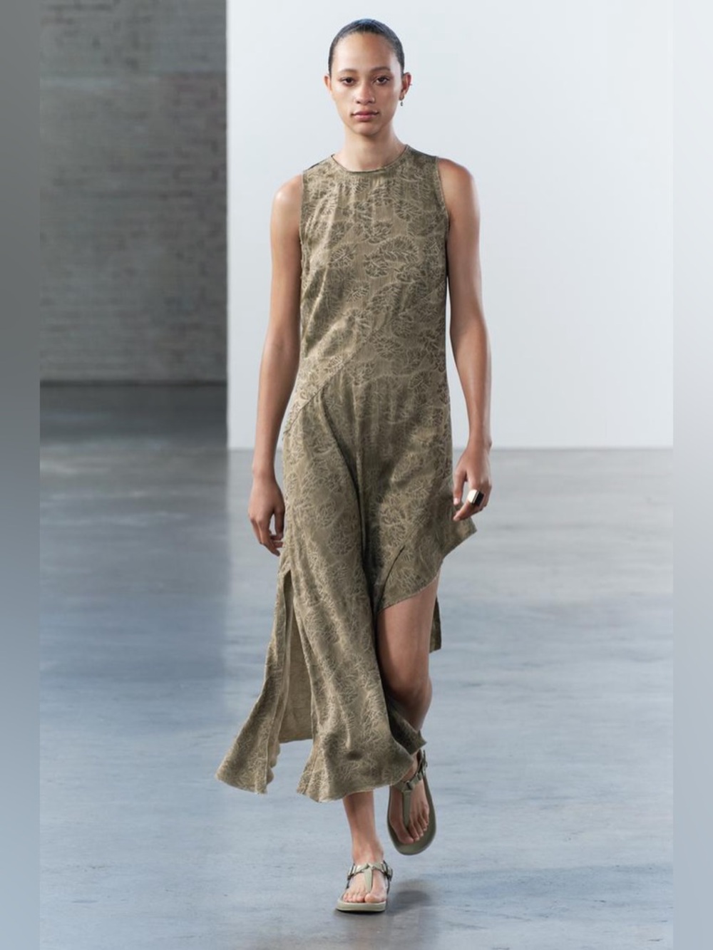 ZARA ZW COLLECTION ASYMMETRIC MIDI DRESS KHAKI GREEN